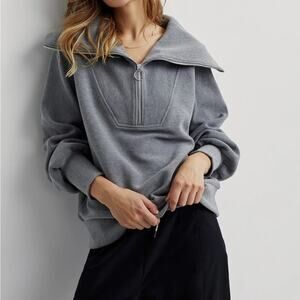 VARLEY Vine Half Zip Pullover Sweater Gray Ottoman Ribbed Athleisure SZ S